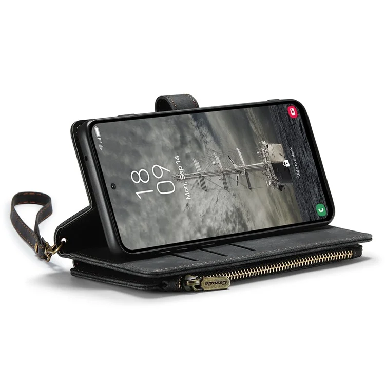 CASEME C30 Série pour Samsung Galaxy A35 5G Étui Étui en cuir avec 10 porte-cartes Poche Zip - Noir