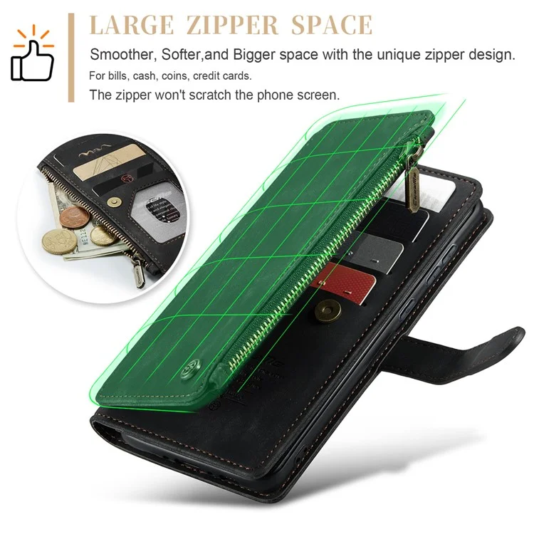 CASEME C30 Série pour Samsung Galaxy A35 5G Étui Étui en cuir avec 10 porte-cartes Poche Zip - Noir