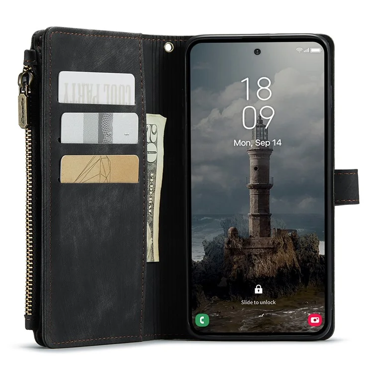CASEME C30 Series для Samsung Galaxy A55 5G Чехол Кожаный Телефонный Чехол с 10 Слотами для Карт - Черный