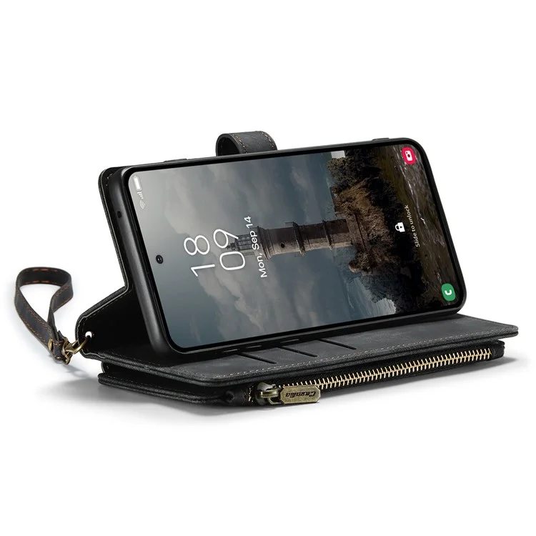 CASEME C30 Series для Samsung Galaxy A55 5G Чехол Кожаный Телефонный Чехол с 10 Слотами для Карт - Черный