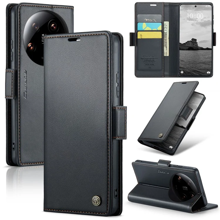 CASEME 023 Serie für Xiaomi 14 Ultra Hülle RFID Blocking Glossy Stand Handyhülle - Schwarz