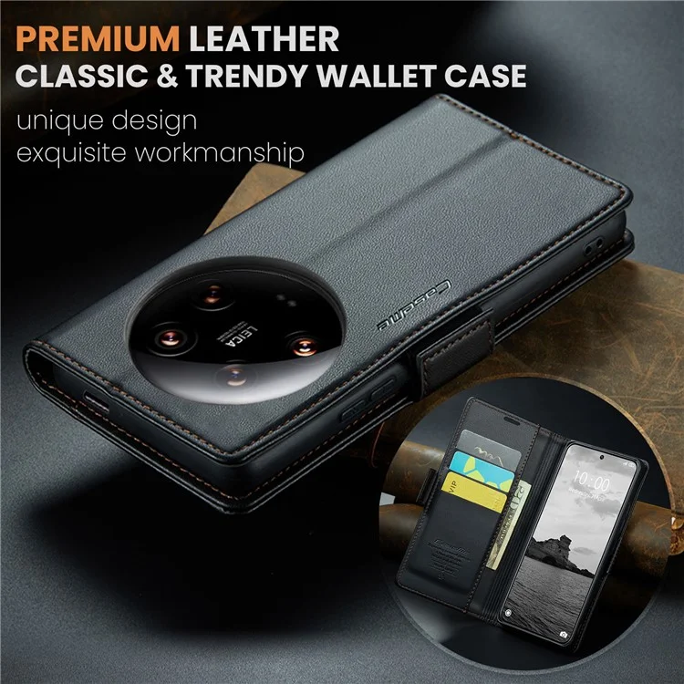 CASEME 023 Serie für Xiaomi 14 Ultra Hülle RFID Blocking Glossy Stand Handyhülle - Schwarz