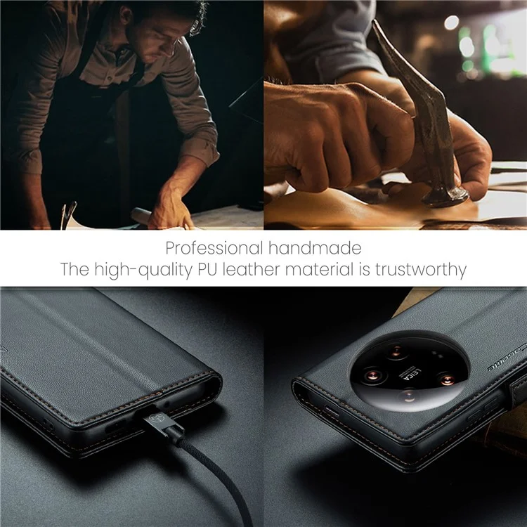 CASEME 023 Serie für Xiaomi 14 Ultra Hülle RFID Blocking Glossy Stand Handyhülle - Schwarz