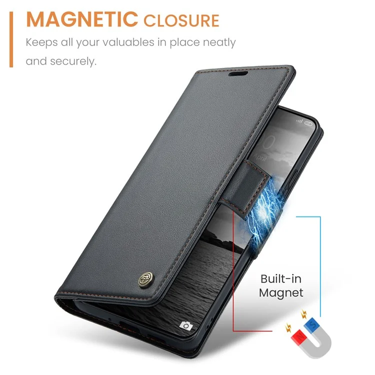 CASEME 023 Serie für Xiaomi 14 Ultra Hülle RFID Blocking Glossy Stand Handyhülle - Schwarz