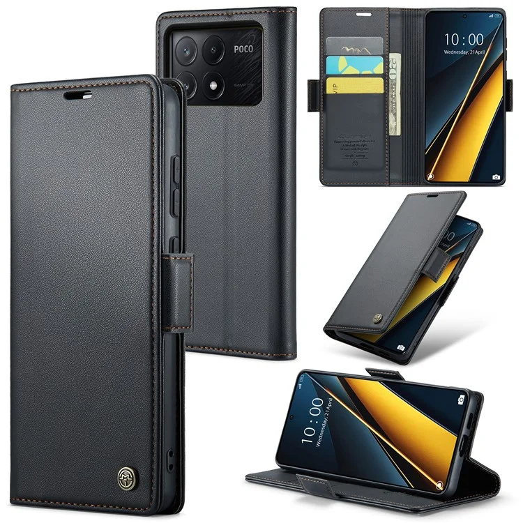 CASEME 023 Serie per Xiaomi Poco X6 Pro 5G / Redmi K70E 5G Custodia RFID Blocking Custodia in pelle - Nero