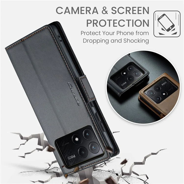 CASEME 023 Serie per Xiaomi Poco X6 Pro 5G / Redmi K70E 5G Custodia RFID Blocking Custodia in pelle - Nero