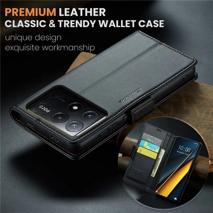 CASEME 023 Serie per Xiaomi Poco X6 Pro 5G / Redmi K70E 5G Custodia RFID Blocking Custodia in pelle - Nero
