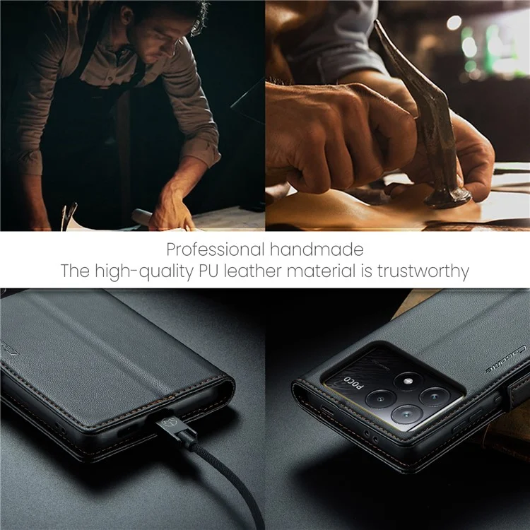 CASEME 023 Serie per Xiaomi Poco X6 Pro 5G / Redmi K70E 5G Custodia RFID Blocking Custodia in pelle - Nero