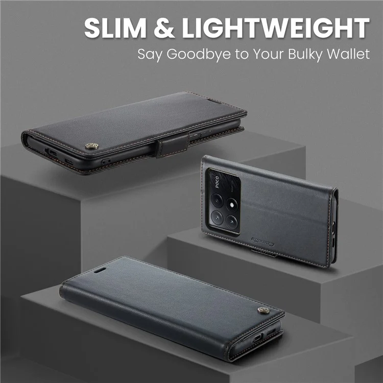 CASEME 023 Serie per Xiaomi Poco X6 Pro 5G / Redmi K70E 5G Custodia RFID Blocking Custodia in pelle - Nero