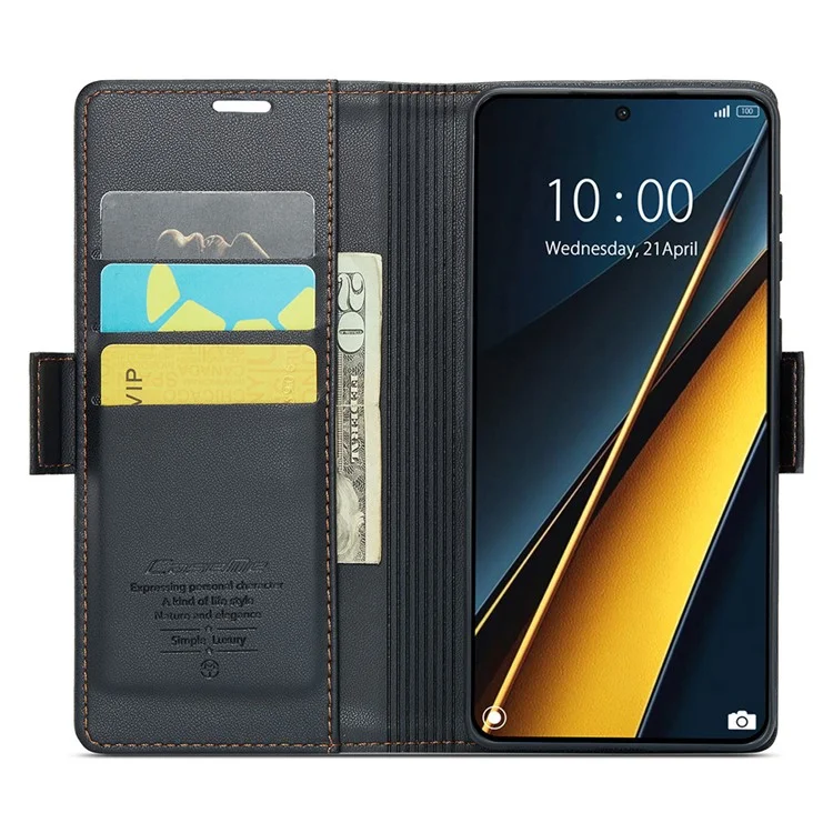 CASEME 023 Serie per Xiaomi Poco X6 Pro 5G / Redmi K70E 5G Custodia RFID Blocking Custodia in pelle - Nero