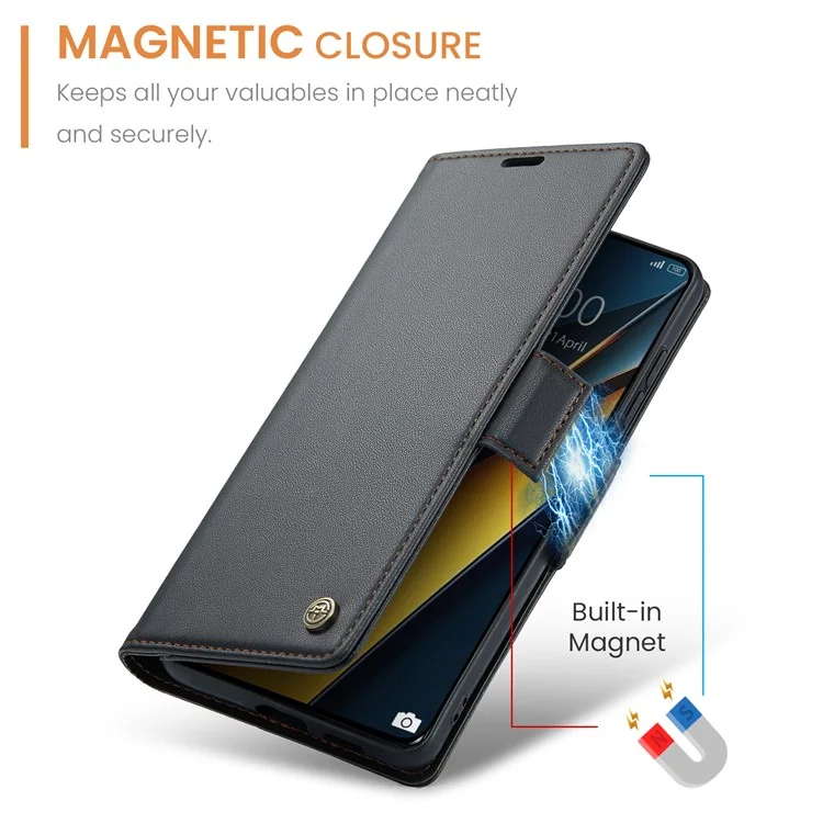 CASEME 023 Serie per Xiaomi Poco X6 Pro 5G / Redmi K70E 5G Custodia RFID Blocking Custodia in pelle - Nero