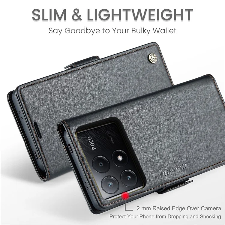 CASEME 023 Serie per Xiaomi Poco X6 Pro 5G / Redmi K70E 5G Custodia RFID Blocking Custodia in pelle - Nero