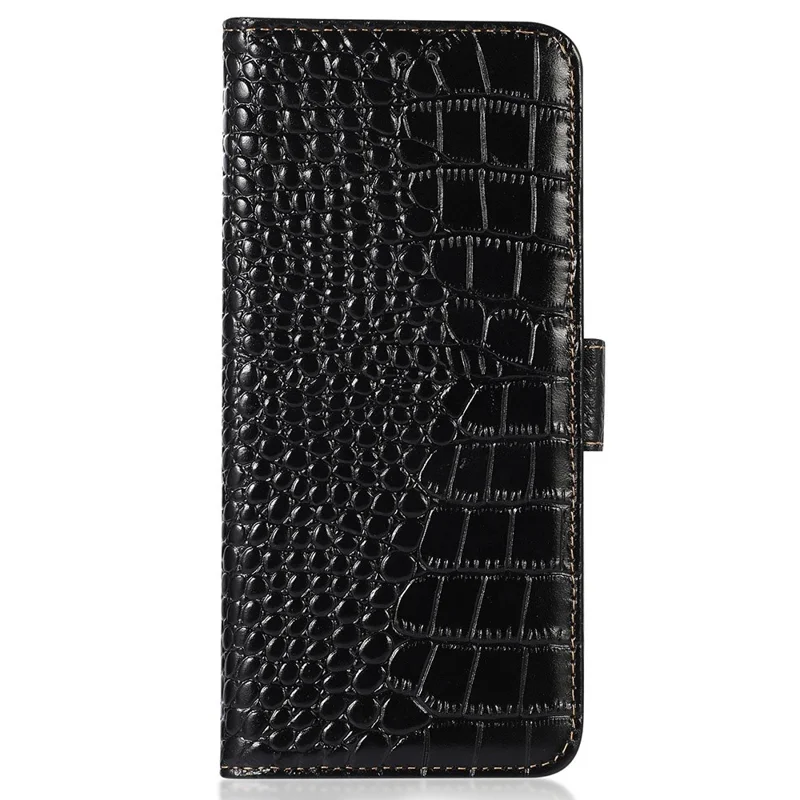 For iPhone 16 Pro Stand Case RFID Blocking Genuine Cow Leather Wallet Phone Cover - Black