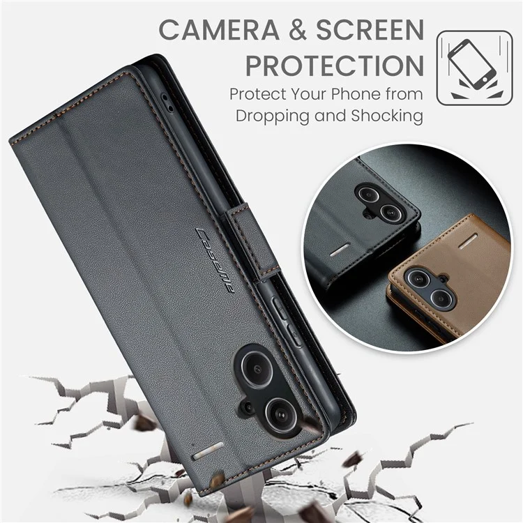 CASEME 023 Series для Xiaomi Redmi Note 13 Pro+ 5G Кожаный чехол Глянцевый чехол для телефона с блокировкой RFID - Черный