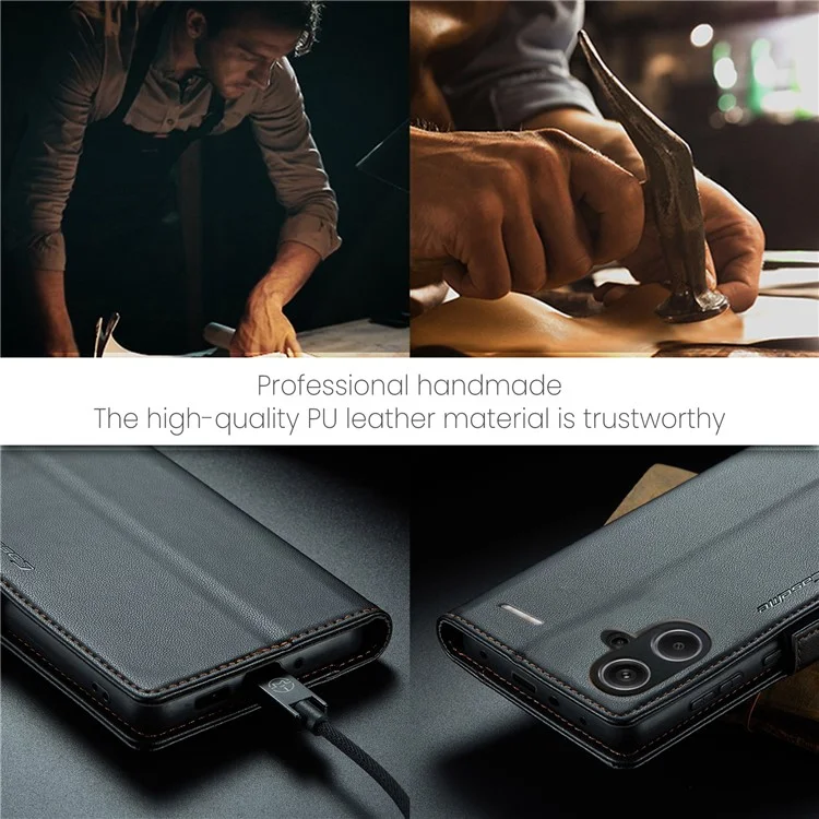 CASEME 023 Series для Xiaomi Redmi Note 13 Pro+ 5G Кожаный чехол Глянцевый чехол для телефона с блокировкой RFID - Черный