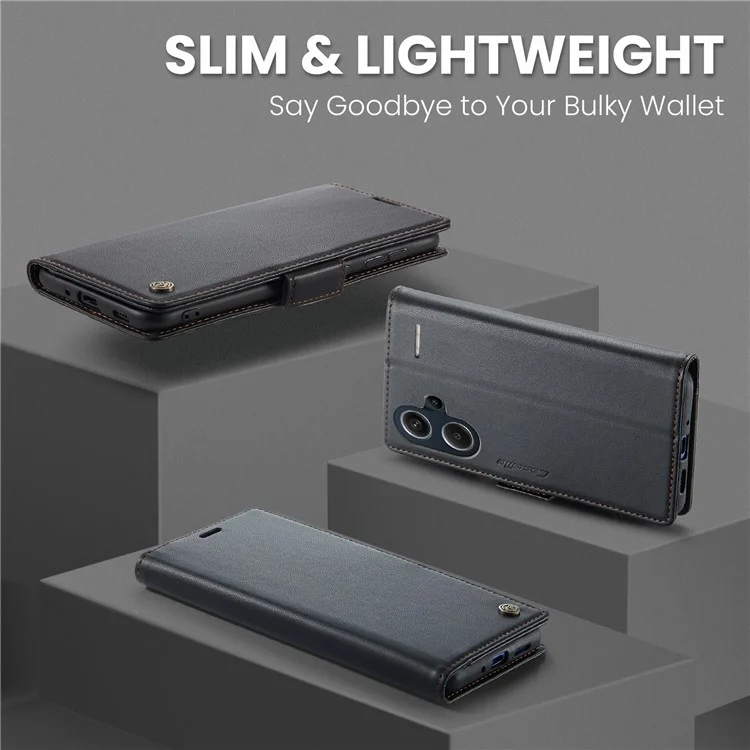 CASEME 023 Series для Xiaomi Redmi Note 13 Pro+ 5G Кожаный чехол Глянцевый чехол для телефона с блокировкой RFID - Черный