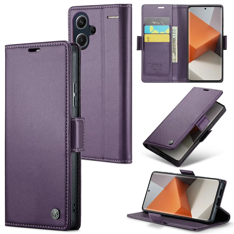 CASEME 023 Series For Xiaomi Redmi Note 13 Pro+ 5G Leather Case Glossy Phone Cover RFID Blocking - Purple