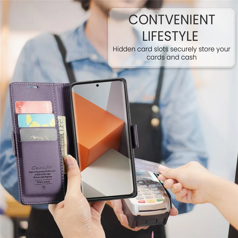 CASEME 023 Series For Xiaomi Redmi Note 13 Pro+ 5G Leather Case Glossy Phone Cover RFID Blocking - Purple