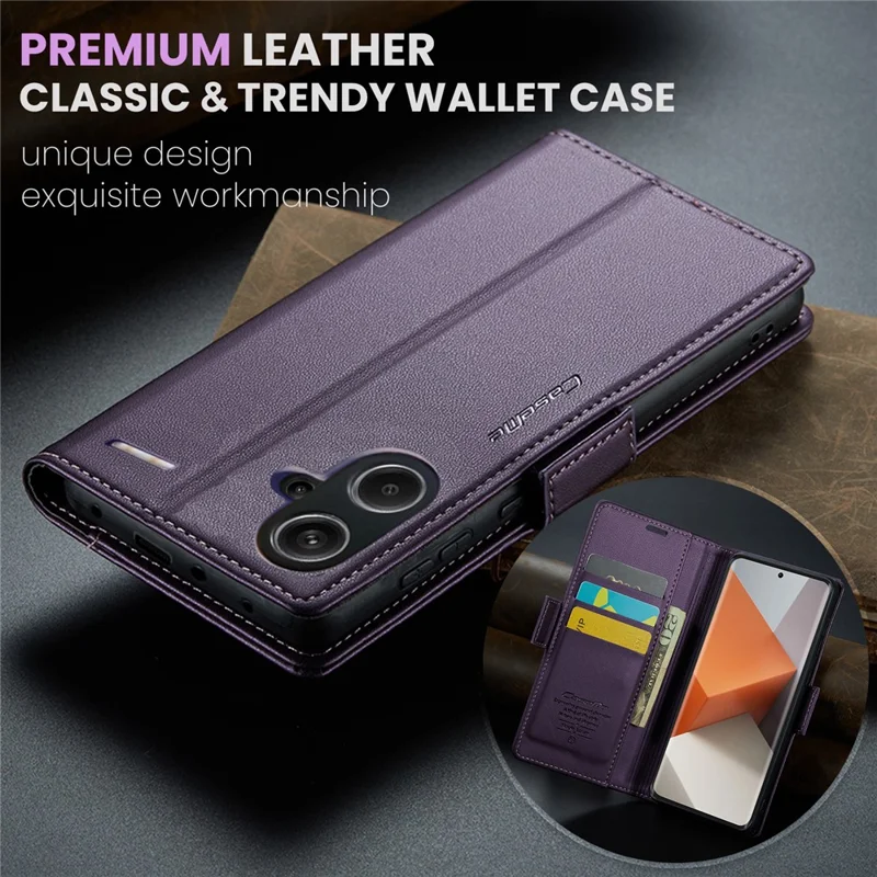 CASEME 023 Series For Xiaomi Redmi Note 13 Pro+ 5G Leather Case Glossy Phone Cover RFID Blocking - Purple