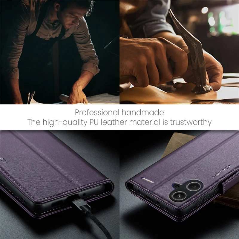 CASEME 023 Series For Xiaomi Redmi Note 13 Pro+ 5G Leather Case Glossy Phone Cover RFID Blocking - Purple