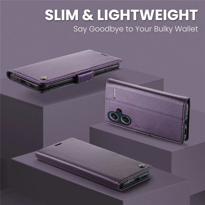 CASEME 023 Series For Xiaomi Redmi Note 13 Pro+ 5G Leather Case Glossy Phone Cover RFID Blocking - Purple