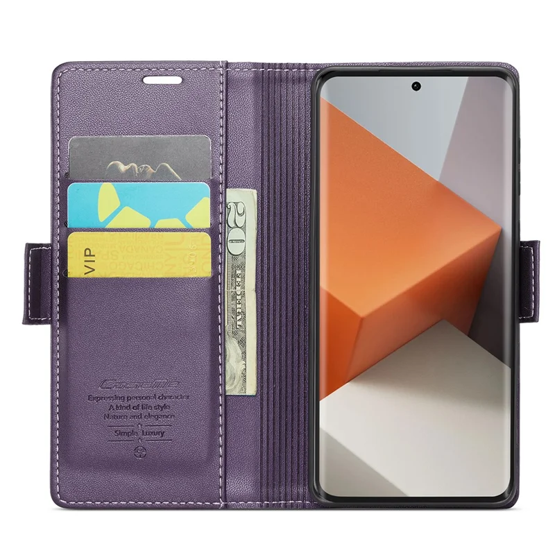 CASEME 023 Series For Xiaomi Redmi Note 13 Pro+ 5G Leather Case Glossy Phone Cover RFID Blocking - Purple