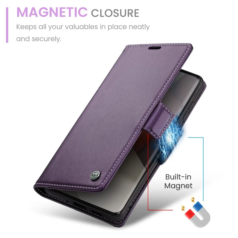 CASEME 023 Series For Xiaomi Redmi Note 13 Pro+ 5G Leather Case Glossy Phone Cover RFID Blocking - Purple