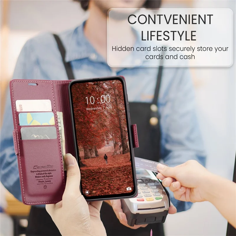 CASEME 023 Series For Xiaomi Redmi Note 13 5G Stand Case RFID Blocking Glossy Phone Cover - Red