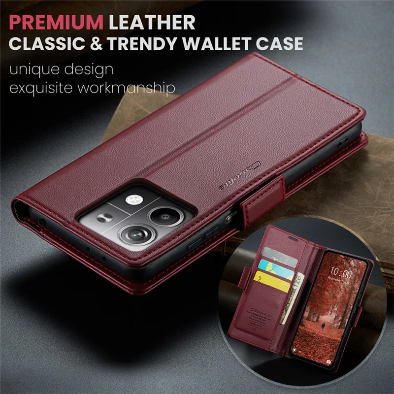 CASEME 023 Series For Xiaomi Redmi Note 13 5G Stand Case RFID Blocking Glossy Phone Cover - Red