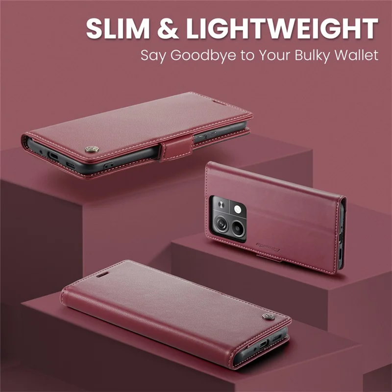 CASEME 023 Series For Xiaomi Redmi Note 13 5G Stand Case RFID Blocking Glossy Phone Cover - Red