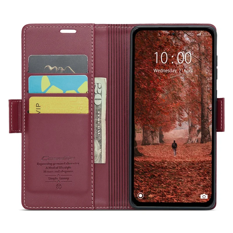 CASEME 023 Series For Xiaomi Redmi Note 13 5G Stand Case RFID Blocking Glossy Phone Cover - Red
