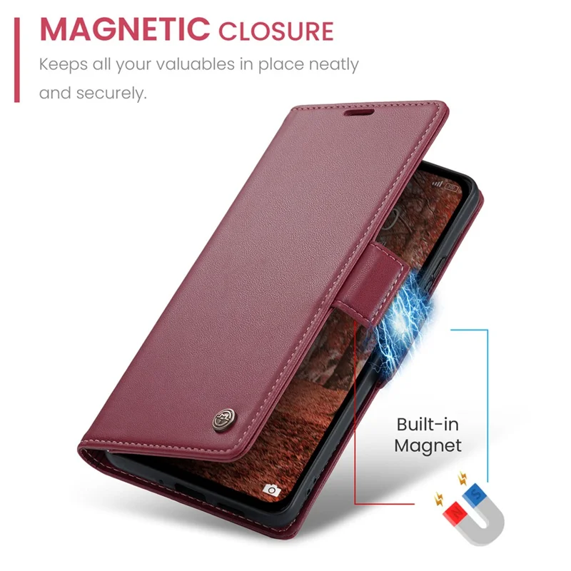 CASEME 023 Series For Xiaomi Redmi Note 13 5G Stand Case RFID Blocking Glossy Phone Cover - Red