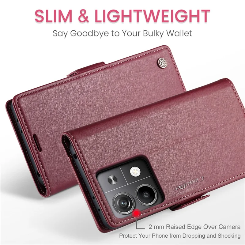 CASEME 023 Series For Xiaomi Redmi Note 13 5G Stand Case RFID Blocking Glossy Phone Cover - Red