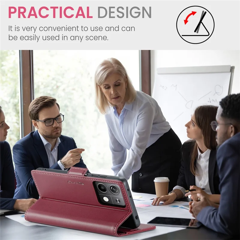 CASEME 023 Series For Xiaomi Redmi Note 13 5G Stand Case RFID Blocking Glossy Phone Cover - Red