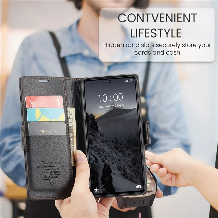 CASEME 023 Serie für Xiaomi Redmi Note 13 Pro 5G / Poco X6 5G Hülle, RFID-blockierendes Wallet-Telefoncover - Schwarz