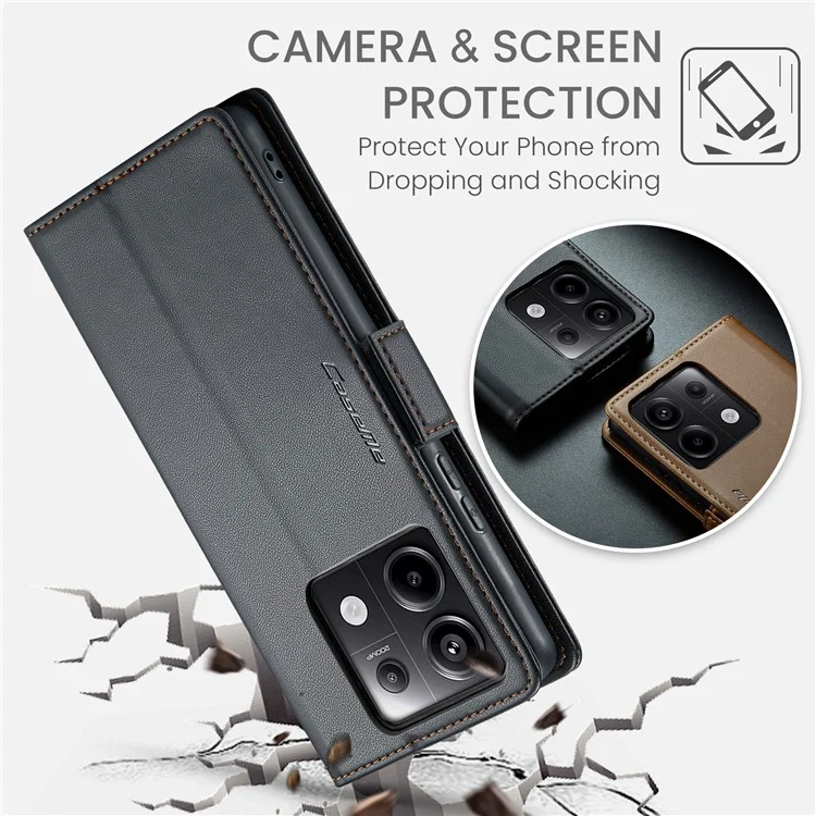 CASEME 023 Serie für Xiaomi Redmi Note 13 Pro 5G / Poco X6 5G Hülle, RFID-blockierendes Wallet-Telefoncover - Schwarz