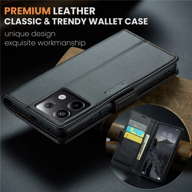 CASEME 023 Serie für Xiaomi Redmi Note 13 Pro 5G / Poco X6 5G Hülle, RFID-blockierendes Wallet-Telefoncover - Schwarz
