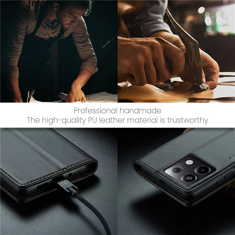 CASEME 023 Serie für Xiaomi Redmi Note 13 Pro 5G / Poco X6 5G Hülle, RFID-blockierendes Wallet-Telefoncover - Schwarz