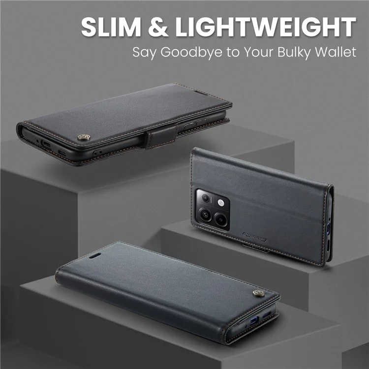CASEME 023 Serie für Xiaomi Redmi Note 13 Pro 5G / Poco X6 5G Hülle, RFID-blockierendes Wallet-Telefoncover - Schwarz