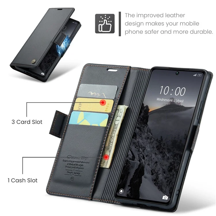 CASEME 023 Serie für Xiaomi Redmi Note 13 Pro 5G / Poco X6 5G Hülle, RFID-blockierendes Wallet-Telefoncover - Schwarz