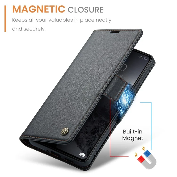 CASEME 023 Serie für Xiaomi Redmi Note 13 Pro 5G / Poco X6 5G Hülle, RFID-blockierendes Wallet-Telefoncover - Schwarz