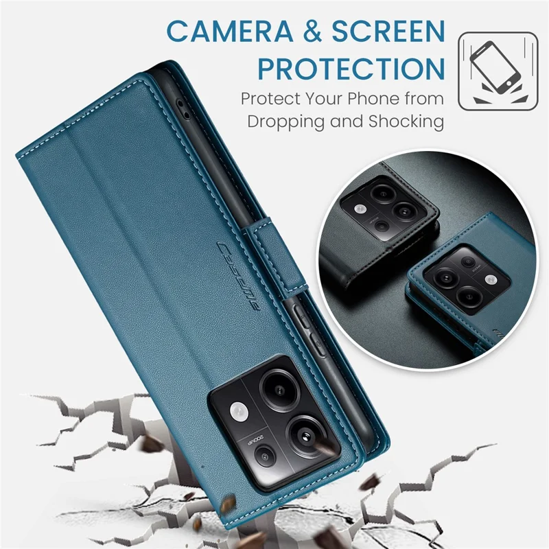 CASEME 023 Series For Xiaomi Redmi Note 13 Pro 5G / Poco X6 5G Case RFID Blocking Wallet Phone Cover - Blue