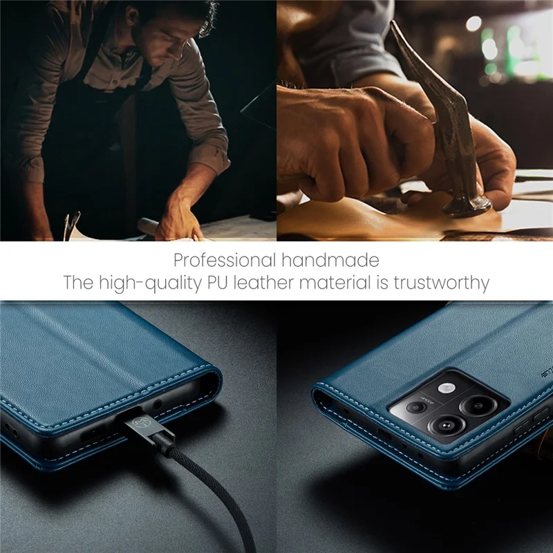CASEME 023 Series For Xiaomi Redmi Note 13 Pro 5G / Poco X6 5G Case RFID Blocking Wallet Phone Cover - Blue
