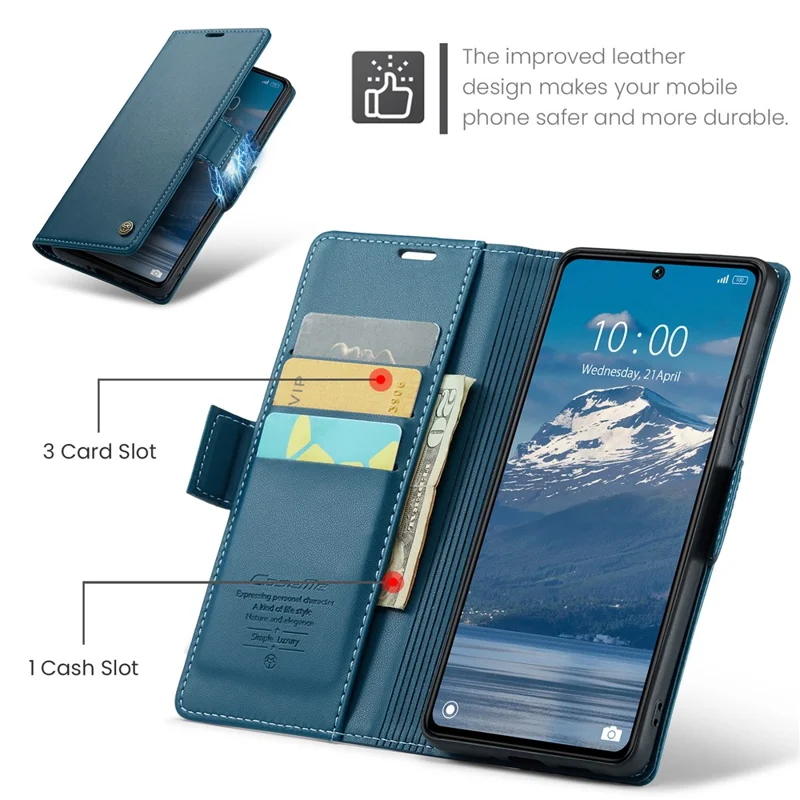 CASEME 023 Series For Xiaomi Redmi Note 13 Pro 5G / Poco X6 5G Case RFID Blocking Wallet Phone Cover - Blue