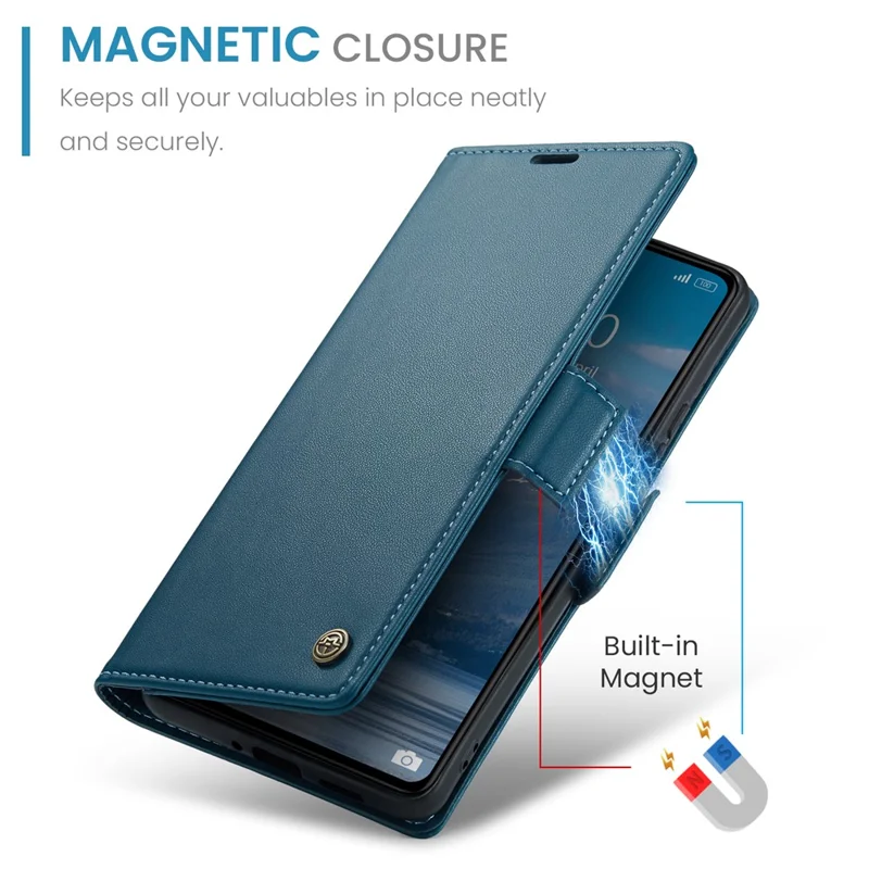 CASEME 023 Series For Xiaomi Redmi Note 13 Pro 5G / Poco X6 5G Case RFID Blocking Wallet Phone Cover - Blue