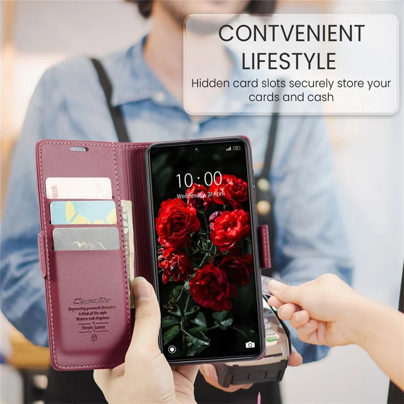 CASEME 023 Series para Xiaomi Redmi Note 13 Pro 5G / Poco X6 5G Funda Cartera con Bloqueo RFID - Rojo