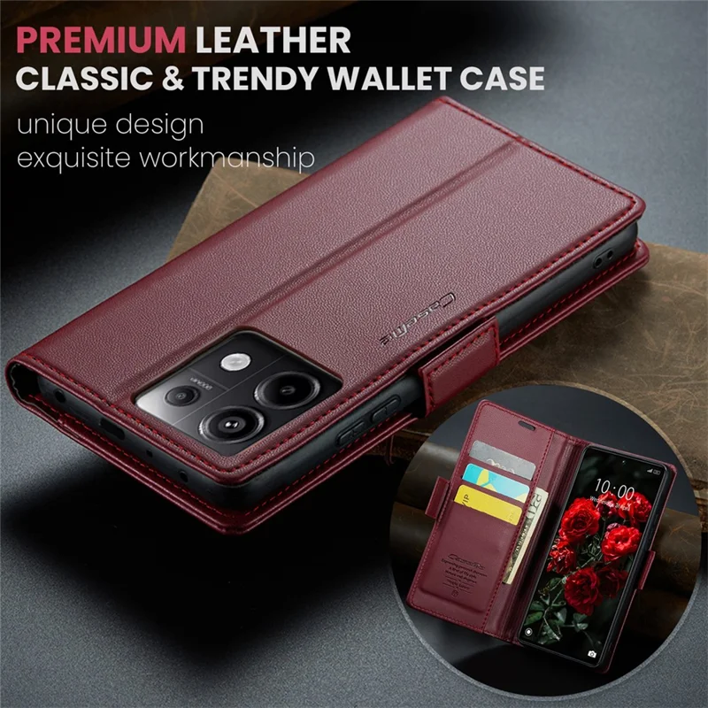 CASEME 023 Series para Xiaomi Redmi Note 13 Pro 5G / Poco X6 5G Funda Cartera con Bloqueo RFID - Rojo