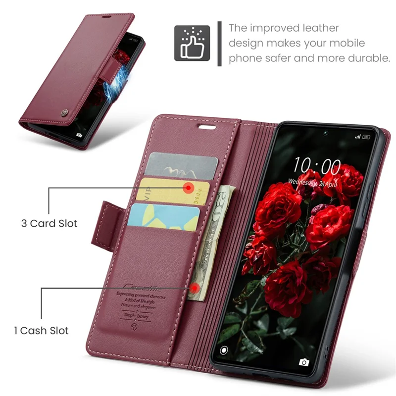 CASEME 023 Series para Xiaomi Redmi Note 13 Pro 5G / Poco X6 5G Funda Cartera con Bloqueo RFID - Rojo