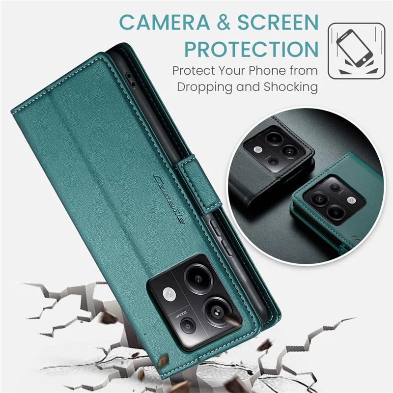 CASEME 023 Series For Xiaomi Redmi Note 13 Pro 5G / Poco X6 5G Case RFID Blocking Wallet Phone Cover - Green