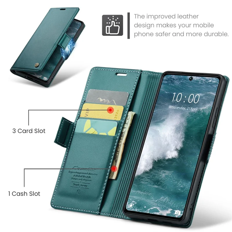 CASEME 023 Series For Xiaomi Redmi Note 13 Pro 5G / Poco X6 5G Case RFID Blocking Wallet Phone Cover - Green